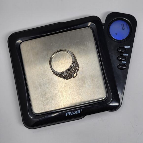 Vintage Sterling Silver Cubic Zirconia Size 10.75 Heavy Ring - Picture 8 of 10